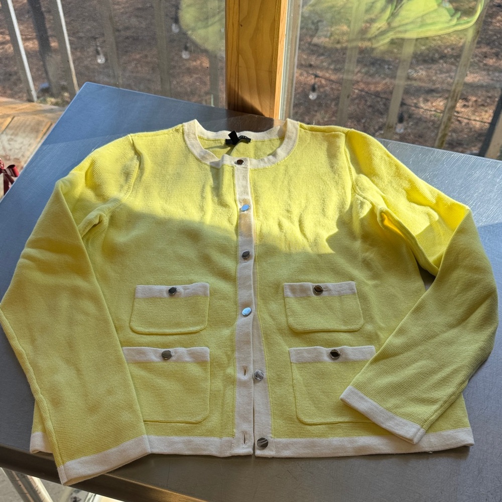 Talbots Lemon Cardigan with Ivory Accents